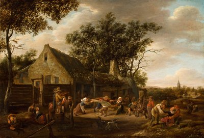 Tanzende Bauern in einem Gasthaus von Jan Havickszoon Steen